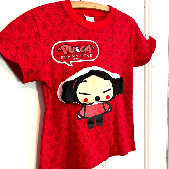 RARE PUCCA FUNNY LOVE STORY - T-shirt with Cute Zipper-Pocket Head - Picture 1 of 15